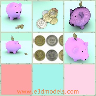 3d model the piggy bank - THis is a 3d model of the piggy bank,which is cute and pink.The model is made for saving coins.