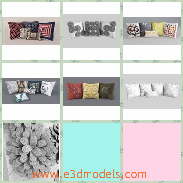 3d model the pillows with ornaments - This is a 3d model of the pillows with ornaments,which is pretty and comfortable.The model is plaaced orderly.