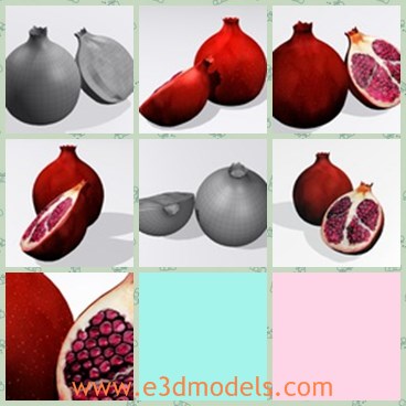 3d model the pomegranate - This is a 3d model of the pomegranate,which is red and full of kernels.The fruit is round and sweat.