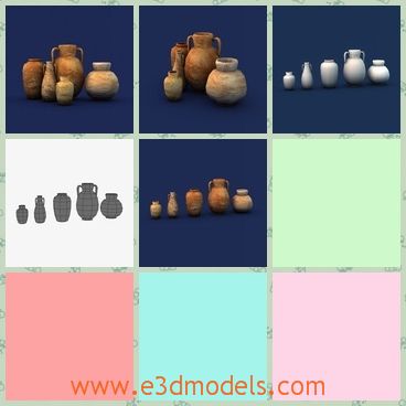 3d model the pots in different shapes - This is a 3d model of the pots in different shapes,which are ancient and made with clay materials.