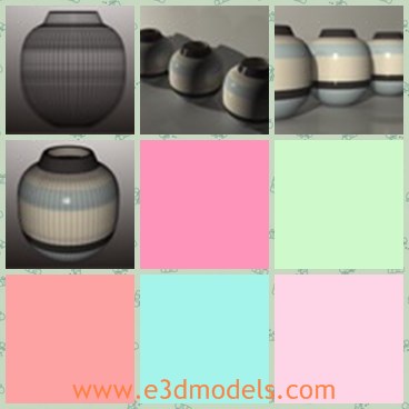 3d model the pottery - This is a 3d model of the pottery,which is round and made with files on the surface.The model is black and made with painted materials.