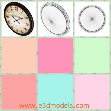 3d model the round wall clock - This is a 3d model of the round wall clock,which is an analog object.The model is hanging on the wall.