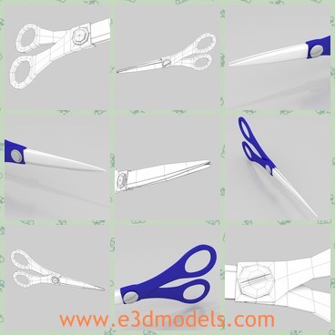 3d model the scissors with blue handles - This is a 3d model of the scissors with blue handles,which is small and cute. The model is useful and common in our life.