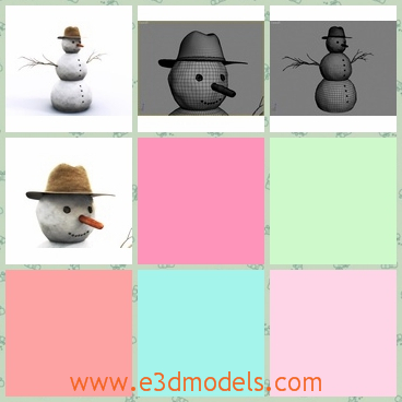 3d model the snowman in winter - This is a 3d model of the snowman,who has a roung belly and body.The character is common in the winter,especially at the Christmas eve.
