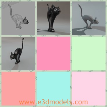 3d model the statue of a cat - This is a 3d model of the statue of a cat,which is black and small.The model is bending and ready to jump in the air.