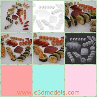 3d model the Sushi food - This is a 3d model of the Sushi food,which is the seafood made in roll shape.The rice are the main materials.