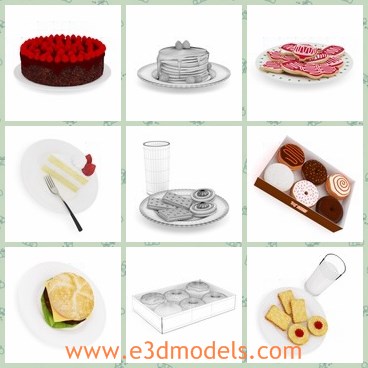 3d model the sweet food - This is a 3d model of the sweet food,which contains cakes,cookies,milk and waffles.