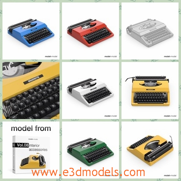 3d model the typewriter in yellow - This is a 3d modle of the typewriter in yellow,which is the oldest type of the brand but it still made many stuffs very convenient at that time.