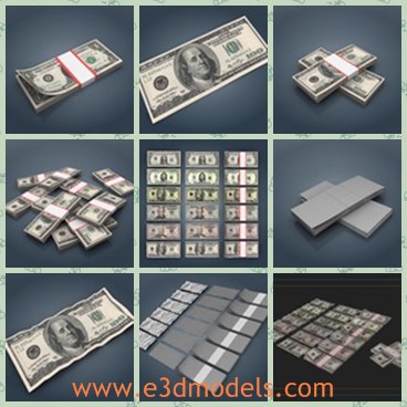 3d model the US dollars - This is a 3d model of the paper money of US dollars,which has the president's image on one side.