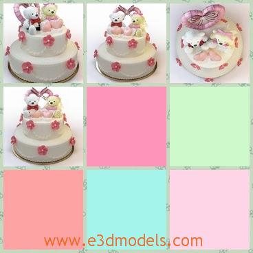 3d model the wedding cake - This is a 3d model of the cute wedding cake with the teddy bears on the top.The cake is ornamated with small flowers and the animals stand fot the bride and groom.