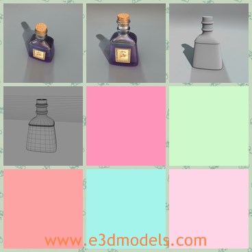 3d model the wine bottle - This is a 3d model of the wine bottle,which is made of glass materials.The bottle is presented with cork on the top.