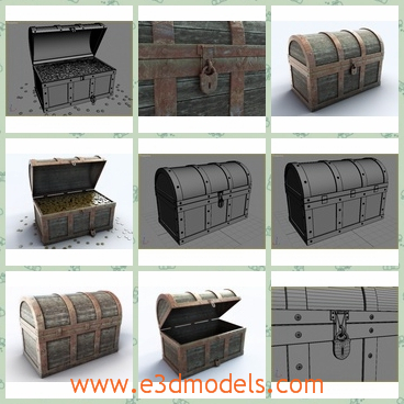3d model the wooden chest of pirates - This is a 3d model of the wooden chest of pirates,which is full of gold coins.The model is common for pirates to store golds or silvers.
