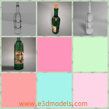 3d model wine bottle - This is a 3d model of the wine bottle,which looks like a claret wine bottle at first sight,and the line outside of the bottle is for the safety's sake.
