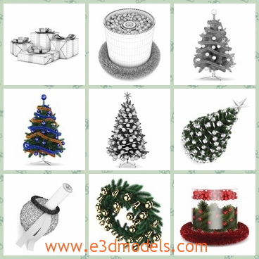 3d models of Christmas decorative items - These 3d models containing some highly detailed Christmas decorative items. You can find in it various Christmas trees, a Christmas wreath, table decorations and other things.