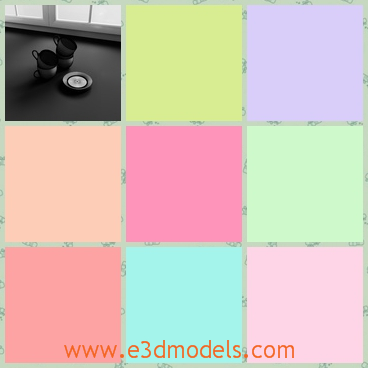 3d models of cups and plates - There is a 3d model which is about four smal cups and two small round plates. Every two cups are piled together.