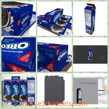 3d models of Oreo cookie boxes - These are highly detailed 3d models which are about Oreo cookie boxes. On these oblong boxes we can see white words and red marks on the blue background.