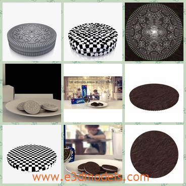 3d models of Oreo cookies - These are 3d models of the famous Oreo cookies. This kind of cookies have three layers. Usually there are two bicuits and one layer of cream between them.