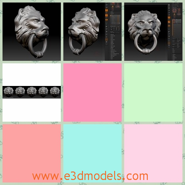 3d model of lion head door knocker - This is a 3d model about a lion head door knocker which is made of bronze.This kind of model is a beautiful decoration on the door, and the big ring in the mouth of the lion is so great.