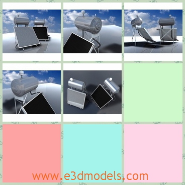 3d model of solar water heater - There is a 3d model which is about two solar water heaters.This kind of water heater has a cylindrical container and a square metal board.