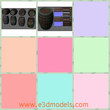 3d model of wooden barrels - This is a videogame-ready 3d model of some banded wood barrels which have 4 different texture variants. These barrels are made of thin but solid planks.