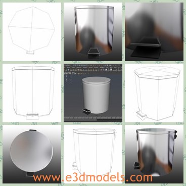 3d model the wastebasket - This is a 3d model of the wastebasket,which is the common steel can in life.The can is spacious and made with good quality.
