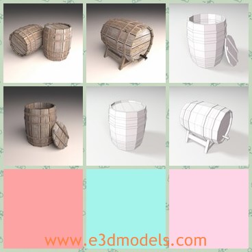 3d model the wooden barrel - This is a 3d model of the wooden barrel,which is round and made for storing water.