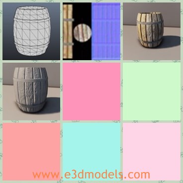 3d model the wooden barrel - This is a 3d model of the wooden barrel,which is  big and made for storing wine.The barrel is round and linked by other glues.
