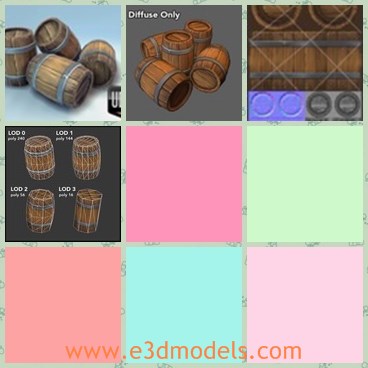 3d model the wooden barrel - This is a 3d model about the wooden barrel,which is painted and item comes with 4 different lod meshes.