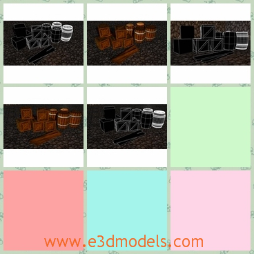 3d model the wooden barrels - THis is a 3d model of the wooden barrels and crates.The model includes five diferent models, hand painted textures with normal maps and light setups.