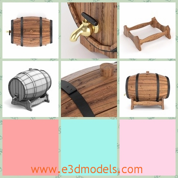 3d model the wooden cask - THis is a 3d model of a wooden wine barrel,which is round and made in details.The model can be subdivided into your needs.