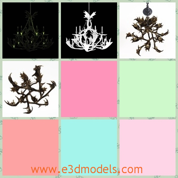 3d model a chandelier with elegant decoration - This is a 3d model of a chandelier light,which is decorated by the fine flowers.The decoration looks like dead leaves at first sight.