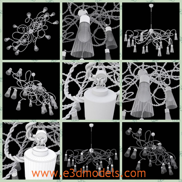 3d model a swing lamp in white - This is a 3d model of a swing lamp in white,which is hangling in the living room.The model has several twined threads around.
