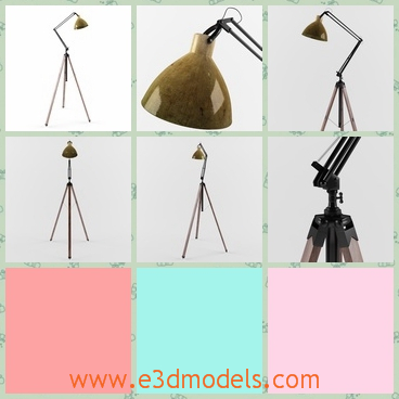 3d model of a lamp - This is a 3d model which is about a renovated classical architect lamp. The main material is brass. The lamp is mounted on a wooden tripod with black painted steel reinforcements.