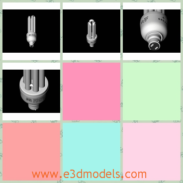 3d model of CFL tube light - This 3d model is about a CFL tube light which has three u-shaped tubes and this light is totally white.
