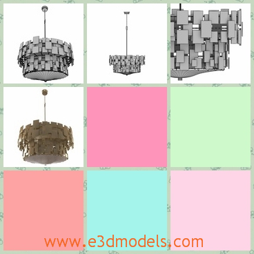 3d model of Luca chandelier - This 3d model is about a fantastic chandelier which has many small rectangle pieces in white color and these white pieces are attached on two layers.
