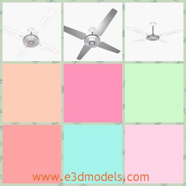 3d model the ceiling fan in white - This is a 3d model of the ceiling fan in white,which is common in countries.The model is of a functional roof fan with motor created on 3DMax 2010.