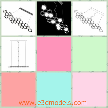 3d model the ceiling lamp in groups - This is a 3d model of the ceiling lamp in groups,which is linked to one another and hanging on the middle of the ceiling.