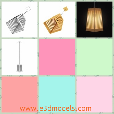 3d model the ceiling lamp with a wooden cover - This is a 3d model of the ceiling lamp with a wooden cover,which is hanging on the middle of the room and the lamp is fixed by the stick.