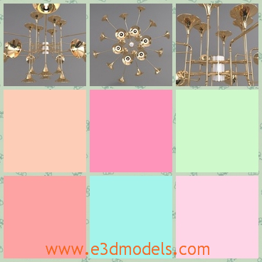 3d model the chandelier in the modern style - This is a 3d model of the chandelier in the modern style,which is painted in the golden color.