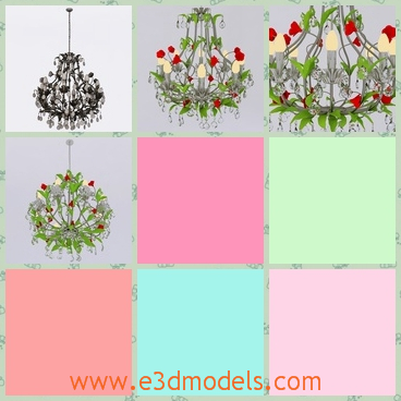 3d model the chandelier looks like a bunch of flow - This is a 3d model of the chandelier looks like a bunch of flowers,which has leaves and flowers with it and the model is hanging on the ceiling.