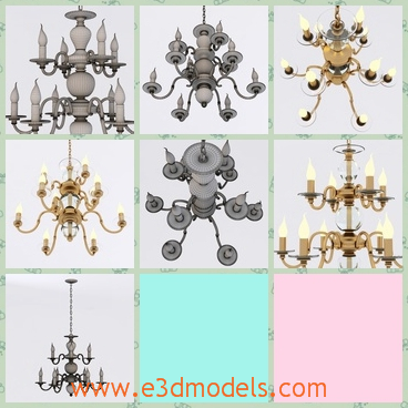 3d model the chandelier with fine ornaments - This is a 3d model of the chandelier with fine ornaments,which is hanging in the center of the room and the lamps are classical.