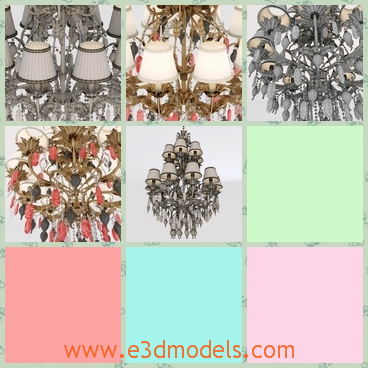 3d model the chandelier with ornaments - This is a 3d model of the chandelier with ornaments,which looks glorious and outstanding.