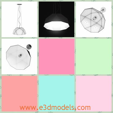3d model the lamp with a white cover - This is a 3d model of the lamp with a white cover,which is diamond-shape.The lamp is hanging in the room.
