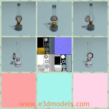 3d model the oil lamp - This is a 3d model of the oil lamp,which is glass and old.The model was constructed with nine polygonal objects, each object has an unique name and unique feature.