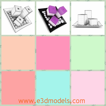 3d model the square candels - This is a 3d model of th square candles,which are put on the holder with some stones with it on the holder.The model is colored with white and purple.