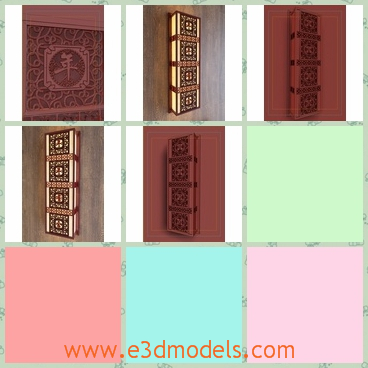 3d model the wall lamp - This is a 3d model about the Chinese style ancient finery wooden carving wall lamp.This texure of the lamp-chimney is Chinese traditional painting.