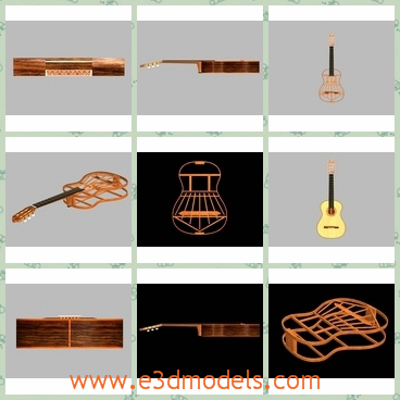 3d model of classic guitar - This is a 3d model of a guitar which was designed for 65cm string length. The shape of the modern classical guitar were established the nineteenth century by the Spanish luthier Antonio Torres.