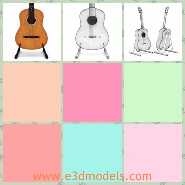 3d model the acoustic guitar - This is a 3d model of the ascoustic guitar,which is placed on the display stand.The appearance of the guitar is charming and it is easy to handle.
