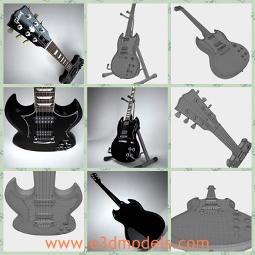 3d model the black guitar - This is a 3d model of the black guitar,which is a standard musical instrument.The guitar is big and heavy.
