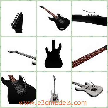 3d model the electric guitar - This is a 3d model of the electric guitar,which is black and cool.The model is made in high quality. Good for still renders, for background props, or even for rigging into an animation.